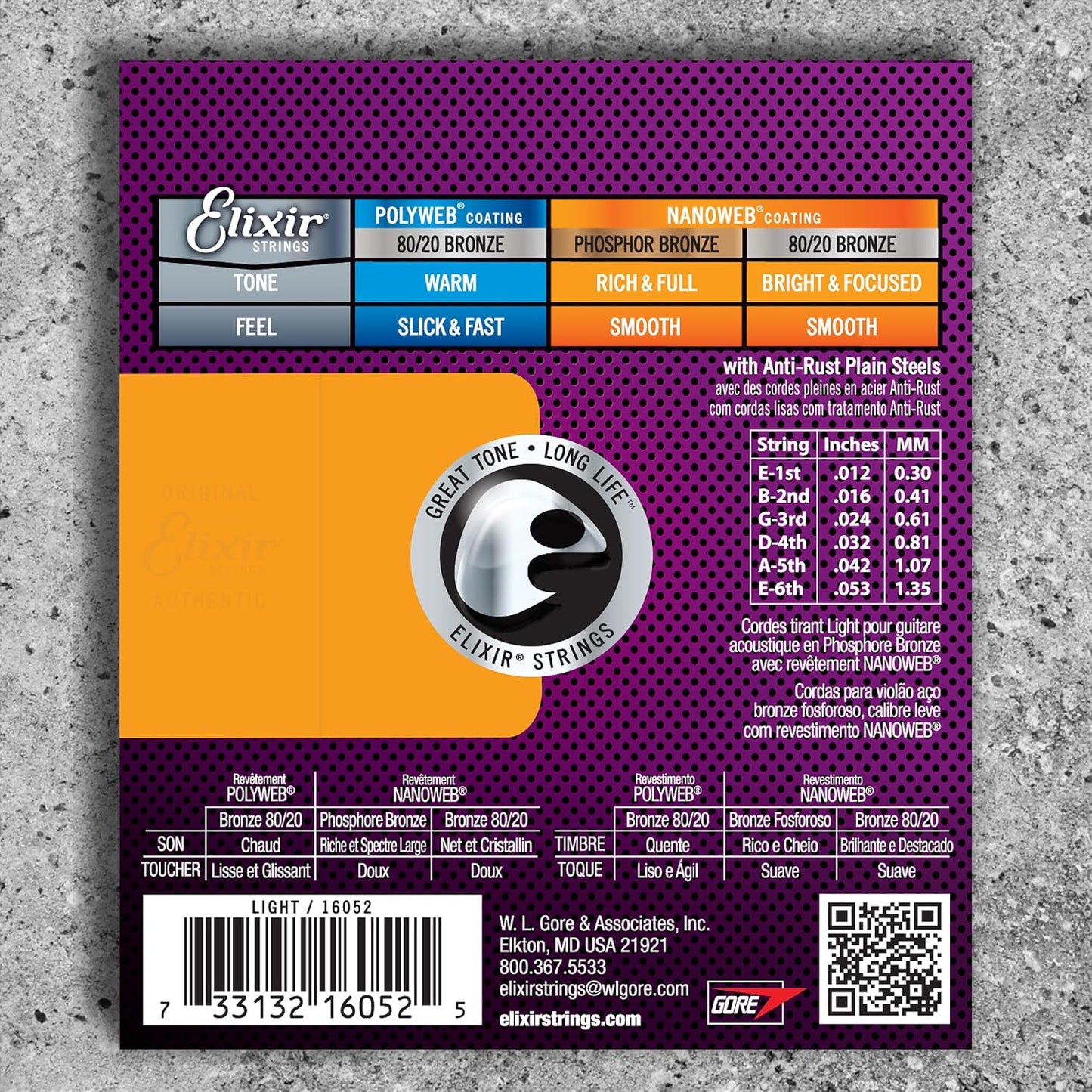 Elixir 16052 Acoustic Guitar Strings Phosphor Bronze With NANOWEB Coating (12-53)