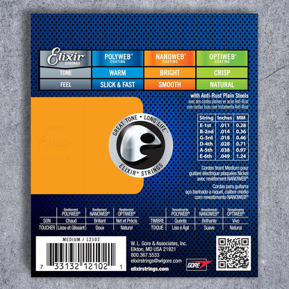 Elixir 12102 Nickel-Plated Steel Electric Guitar Strings With NANOWEB (11-49)