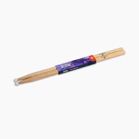On-Stage HN5A Hickory Drum Sticks (5A, Nylon Tip, 1pr)