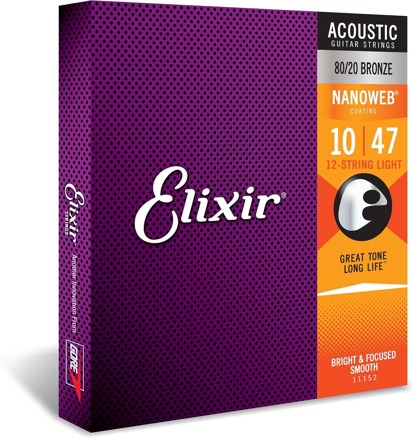 Elixir 11152 Strings Acoustic Guitar Strings, 12-String, Light NANOWEB Coating (10-47)