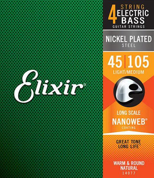 Elixir 14077 Nanoweb Light 4-String Electric Bass Strings (45-105)