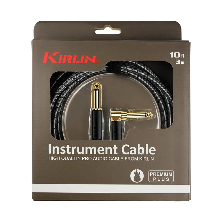 Kirlin IWB-202BEGL-10FT/BM Premium Plus Instrument Cable Straight To Right Angle 10 FT - BLACK/METALLIC