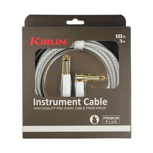 Kirlin IWB-202WEGL-10FT/WT Premium Plus Instrument Cable 10 FT Straight To Right Angle - White