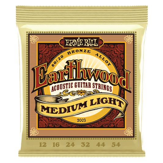 ERNIE BALL P02003 MEDIUM LIGHT EARTHWOOD 80/20 BRONZE ACOUSTIC GUITAR STRINGS (12-54) GAUGE