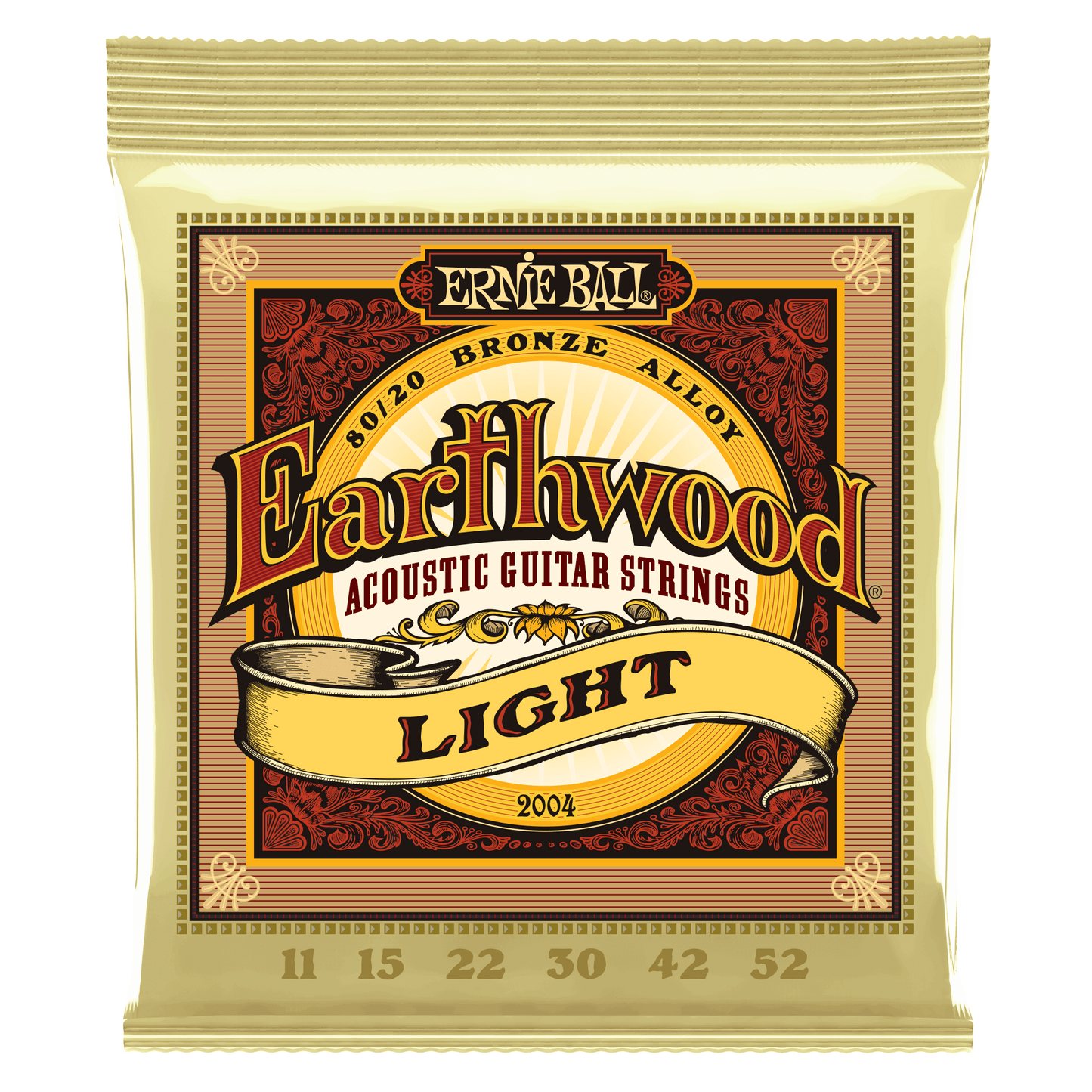 ERNIE BALL P02004 LIGHT EARTHWOOD 80/20 BRONZE ACOUSTIC GUITAR STRINGS (11-52) GAUGE