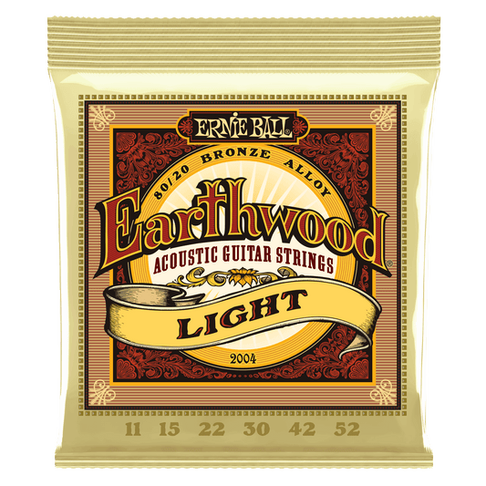 ERNIE BALL P02004 LIGHT EARTHWOOD 80/20 BRONZE ACOUSTIC GUITAR STRINGS (11-52) GAUGE