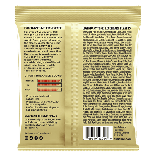 ERNIE BALL P02002 MEDIUM EARTHWOOD 80/20 BRONZE ACOUSTIC GUITAR STRINGS (13-56) GAUGE