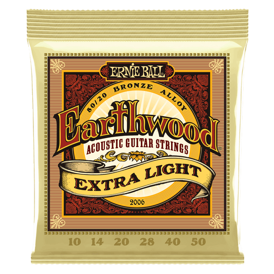 ERNIE BALL P02006 EXTRA LIGHT EARTHWOOD 80/20 BRONZE ACOUSTIC GUITAR STRINGS (10-50) GAUGE