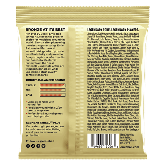 ERNIE BALL P02006 EXTRA LIGHT EARTHWOOD 80/20 BRONZE ACOUSTIC GUITAR STRINGS (10-50) GAUGE