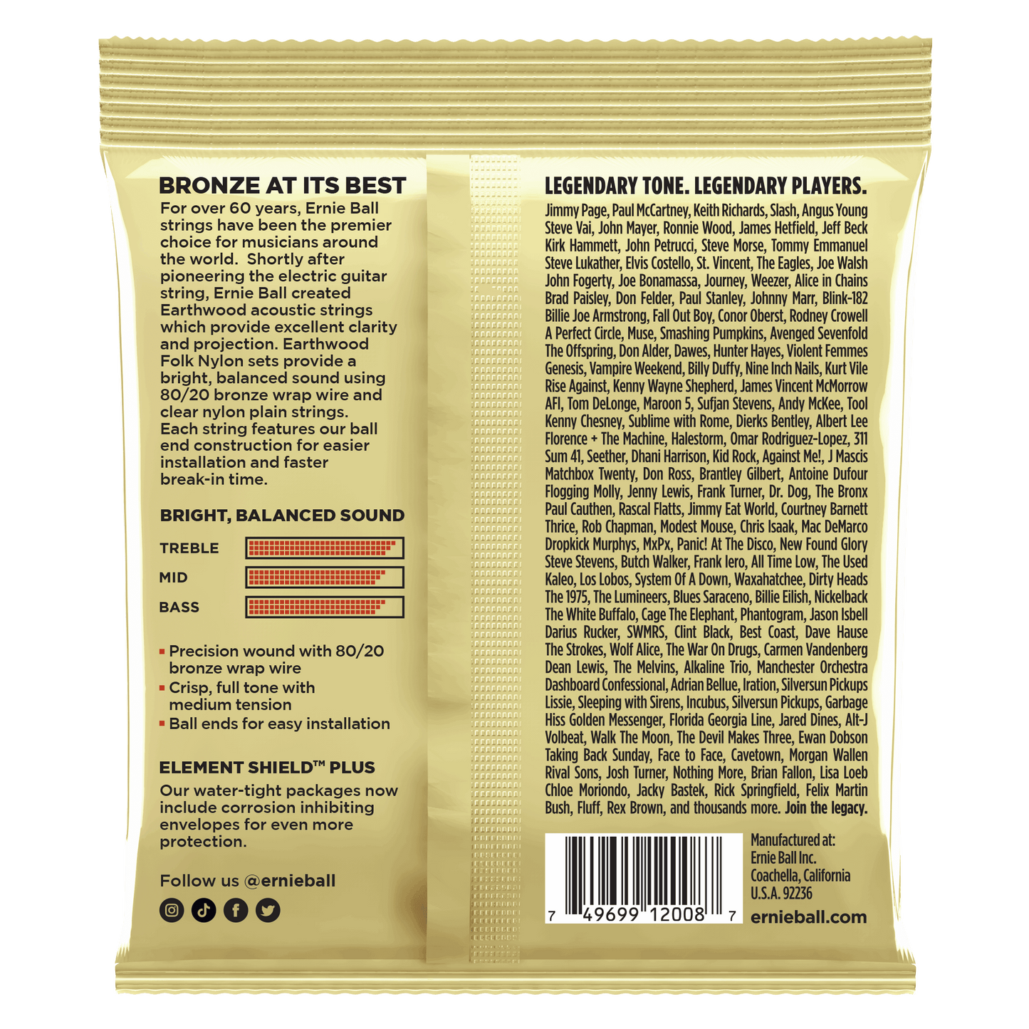 ERNIE BALL ROCK AND BLUES W/PLAIN G EARTHWOOD 80/20 BRONZE ACOUSTIC GUITAR STRINGS 10-52 GAUGE - P02008