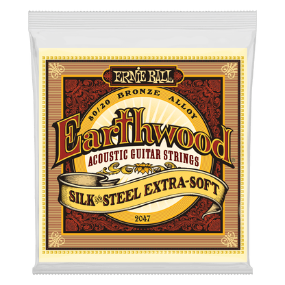 ERNIE BALL P02047 Extra Soft Earthwood 80/20 Bronze Silk & Steel Acoustic Guitar Strings 10-50 Gauge