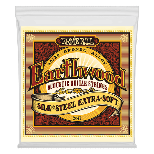 ERNIE BALL P02047 Extra Soft Earthwood 80/20 Bronze Silk & Steel Acoustic Guitar Strings 10-50 Gauge