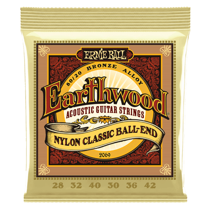 ERINE BALL P02069 Earthwood 80/20 Bronze Nylon Ball End Folk/Classical Guitar Strings - Clear & Gold