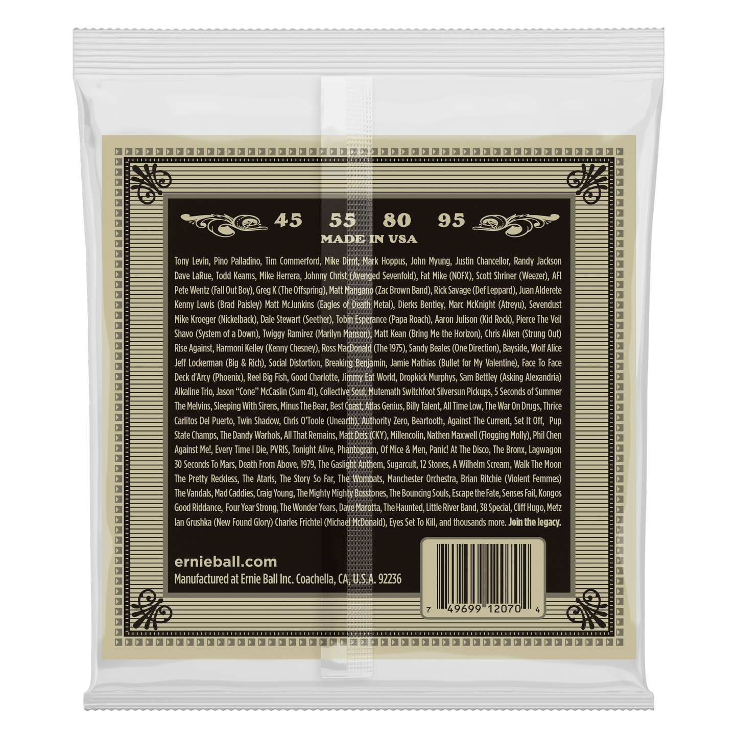 ERNIE BALL P02070 EARTHWOOD PHOSPHOR BRONZE ACOUSTIC BASS STRINGS (45-95) GAUGE