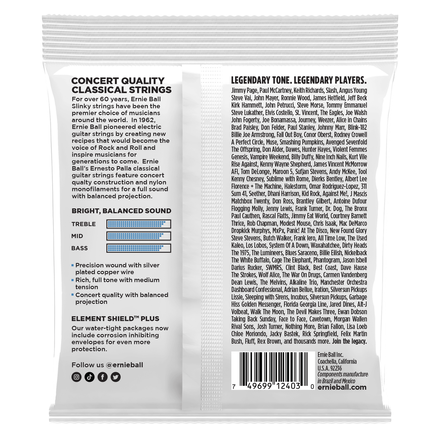 Ernie Ball P02403 Ernesto Palla Nylon Classical Guitar Strings - Clear & Silver