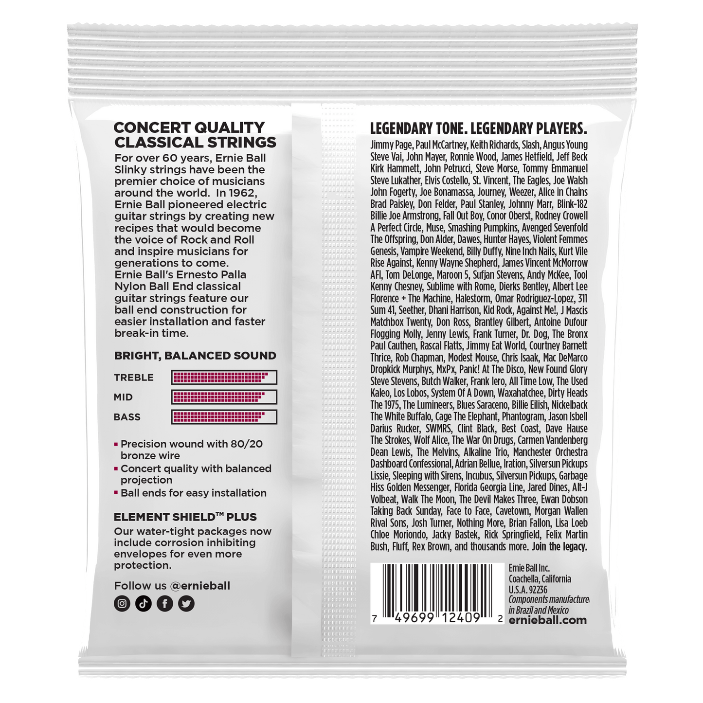 ERNIE BALL P02409 ERNESTO PALLA NYLON BALL END CLASSICAL GUITAR STRINGS - BLACK & GOLD