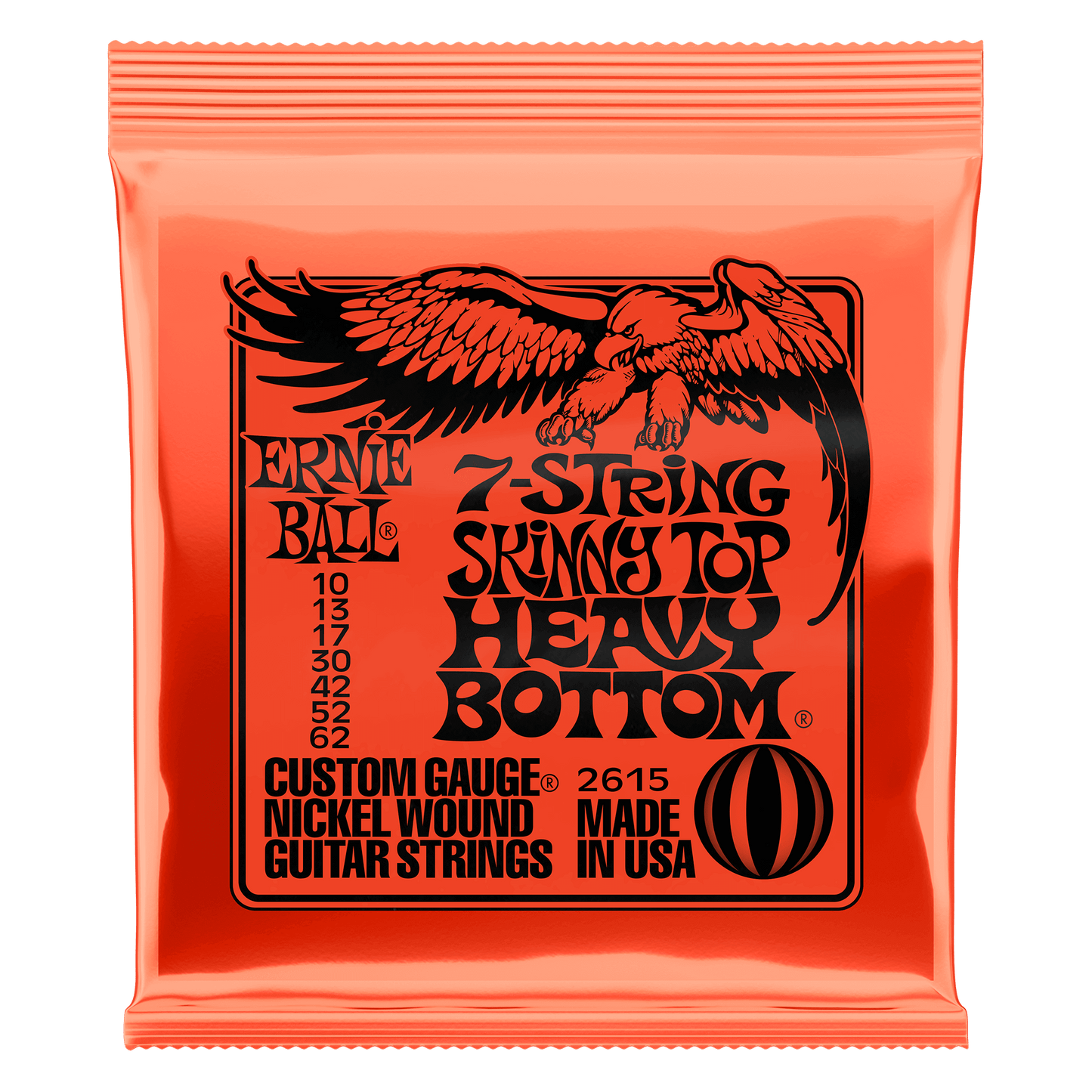 Ernie Ball P02615 Skinny Top Heavy Bottom Slinky Nickel Wound 7-String Electric Guitar Strings 10-62 Gauge