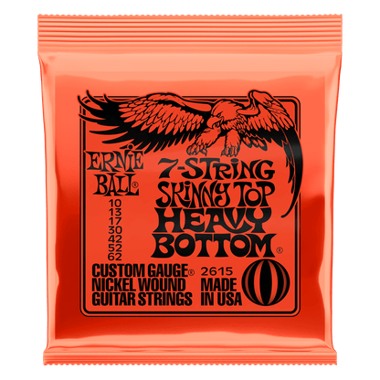 Ernie Ball P02615 Skinny Top Heavy Bottom Slinky Nickel Wound 7-String Electric Guitar Strings 10-62 Gauge