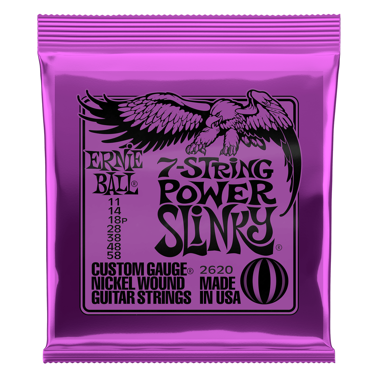 Ernie Ball P02620 Power Slinky Nickel Wound 7-String Electric Guitar Strings (11-58) Gauge