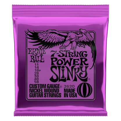 Ernie Ball P02620 Power Slinky Nickel Wound 7-String Electric Guitar Strings (11-58) Gauge