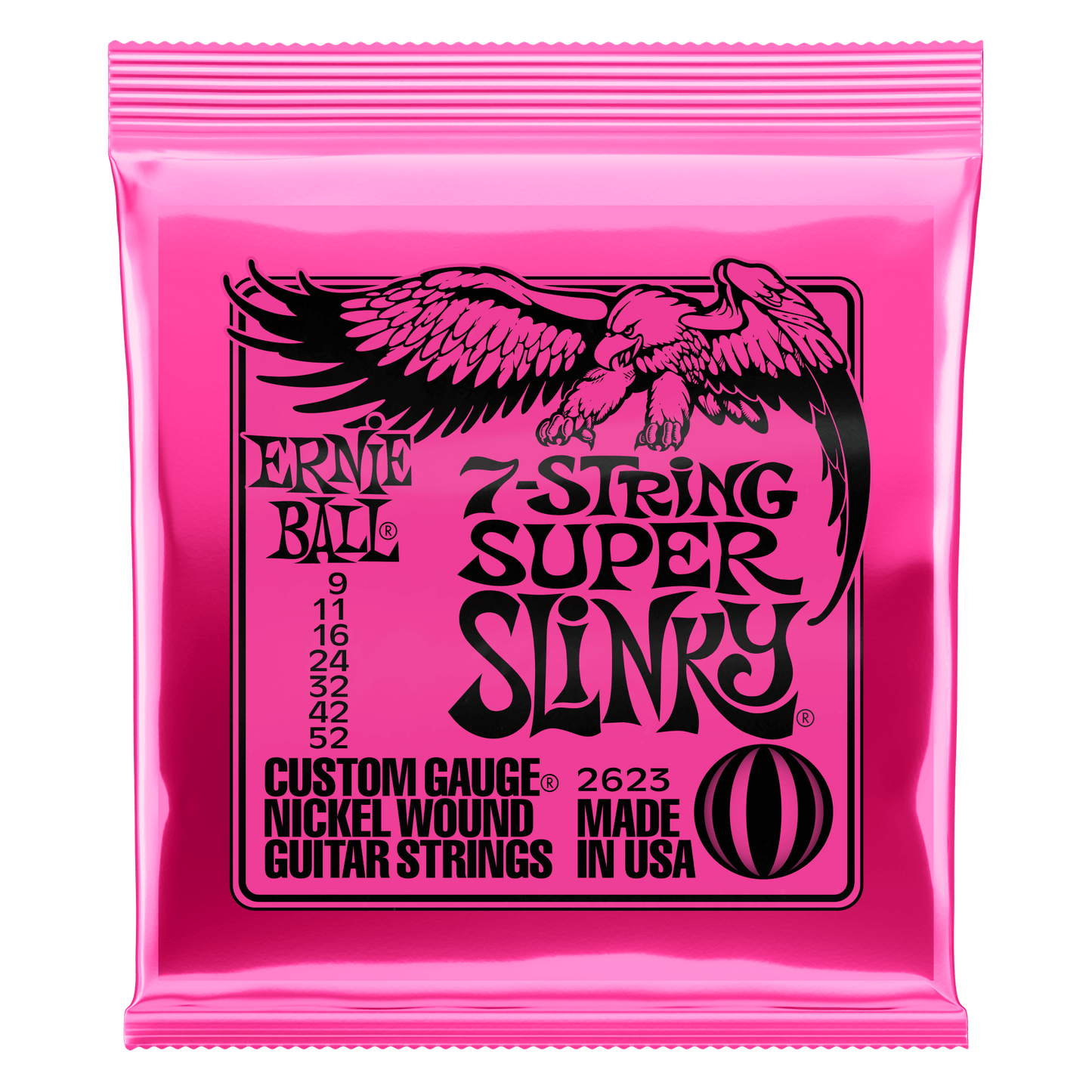 ERNIE BALL SUPER SLINKY NICKEL WOUND 7-STRING ELECTRIC GUITAR STRINGS 9-52 GAUGE - P02623