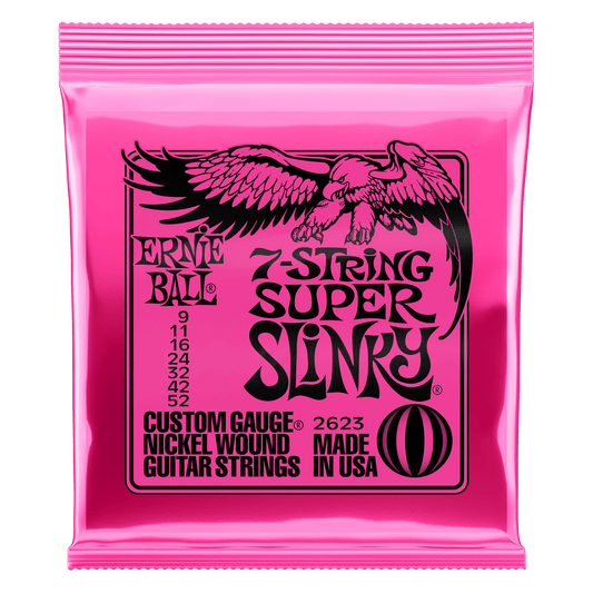 ERNIE BALL SUPER SLINKY NICKEL WOUND 7-STRING ELECTRIC GUITAR STRINGS 9-52 GAUGE - P02623