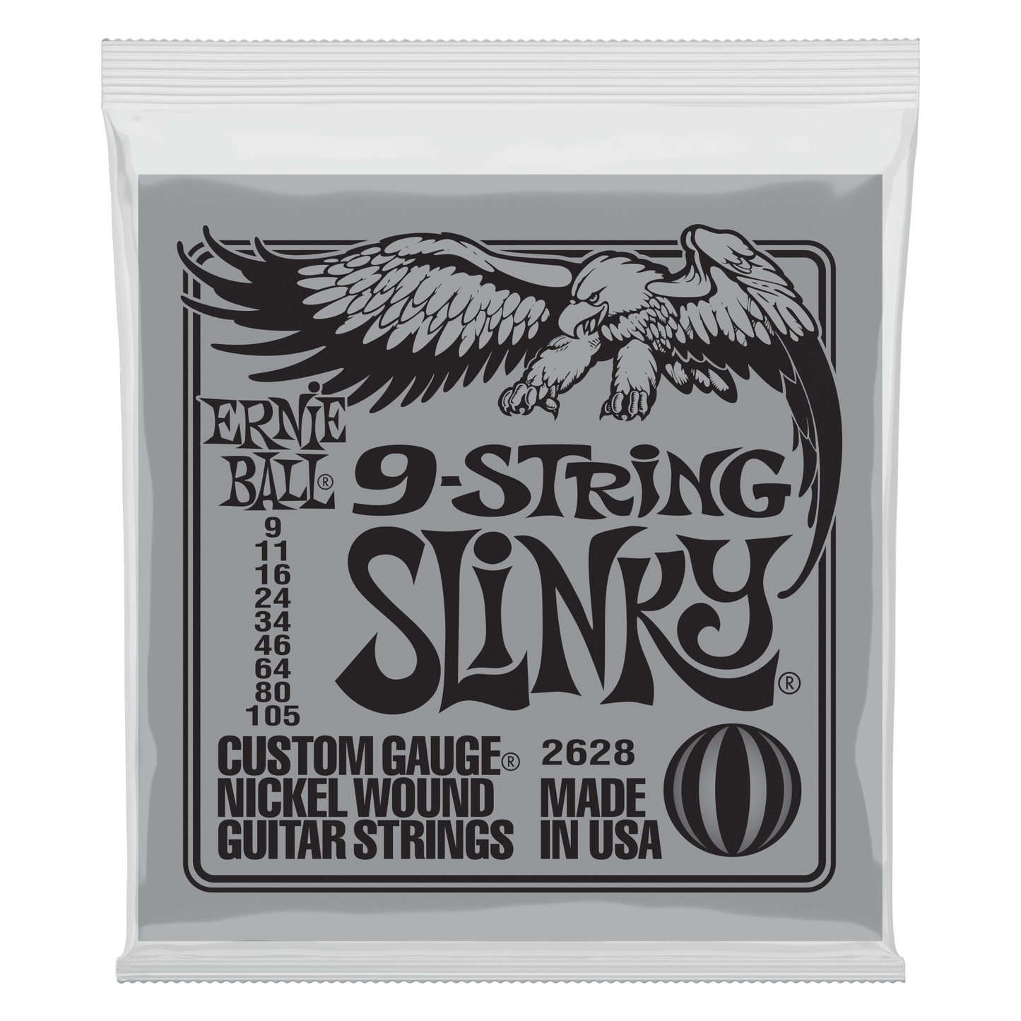 Ernie Ball P02628 Slinky Nickel Wound 9-String Electric Guitar Strings 9-105 Gauge
