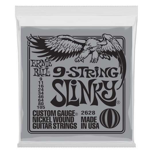 Ernie Ball P02628 Slinky Nickel Wound 9-String Electric Guitar Strings 9-105 Gauge