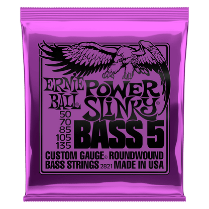 ERNIE BALL P02821 POWER SLINKY NICKEL WOUND 5-STRING ELECTRIC BASS STRINGS (50-135) GAUGE