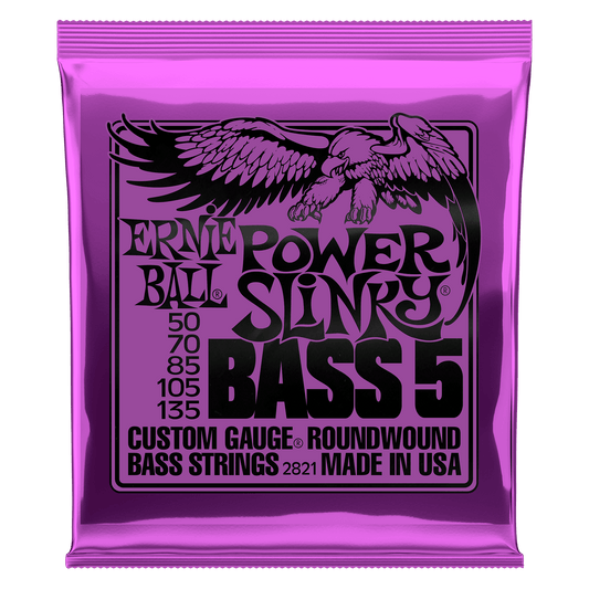 ERNIE BALL P02821 POWER SLINKY NICKEL WOUND 5-STRING ELECTRIC BASS STRINGS (50-135) GAUGE