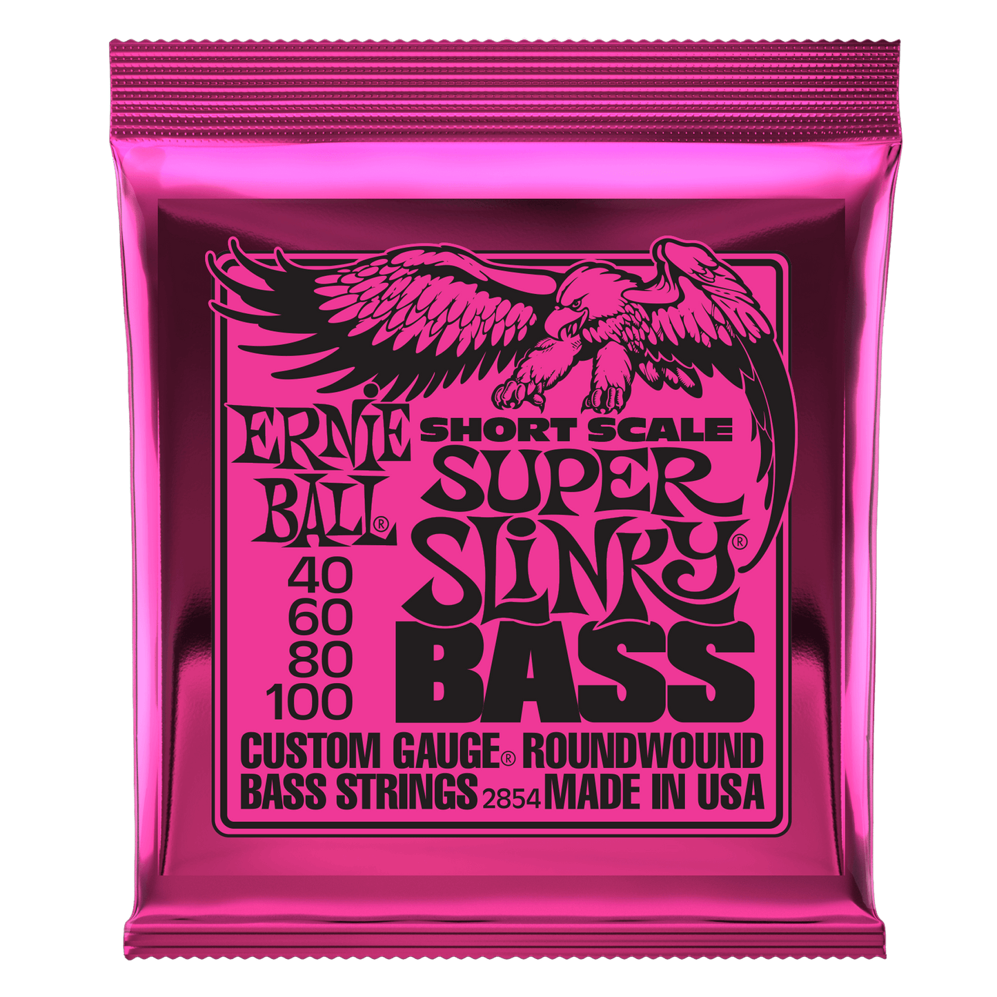 ERNIE BALL SUPER SLINKY NICKEL WOUND SHORT SCALE ELECTRIC BASS STRINGS 40-100 GAUGE - P02854