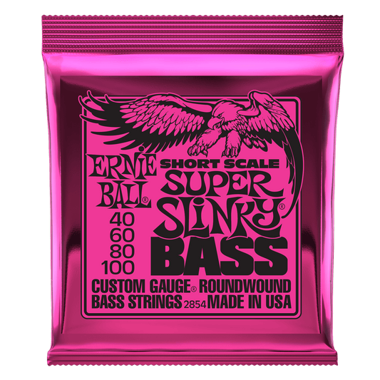 ERNIE BALL SUPER SLINKY NICKEL WOUND SHORT SCALE ELECTRIC BASS STRINGS 40-100 GAUGE - P02854
