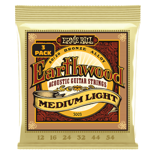 Ernie Ball P03003 Medium Light Earthwood 80/20 Bronze Acoustic Guitar Strings (12-54) Gauge - 3 Pack