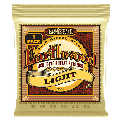Ernie Ball P03004 Light Earthwood 80/20 Bronze Acoustic Guitar Strings (11-52) Gauge - 3 Pack