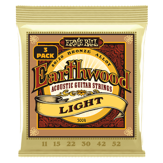 Ernie Ball P03004 Light Earthwood 80/20 Bronze Acoustic Guitar Strings (11-52) Gauge - 3 Pack
