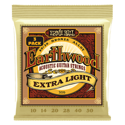 Ernie Ball P03006 Extra Light Earthwood 80/20 Bronze Acoustic Guitar Strings (10-50) Gauge - 3 Pack