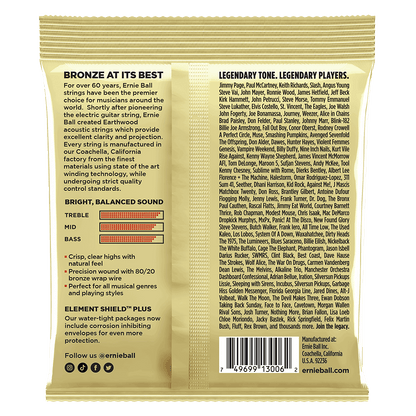 Ernie Ball P03006 Extra Light Earthwood 80/20 Bronze Acoustic Guitar Strings (10-50) Gauge - 3 Pack