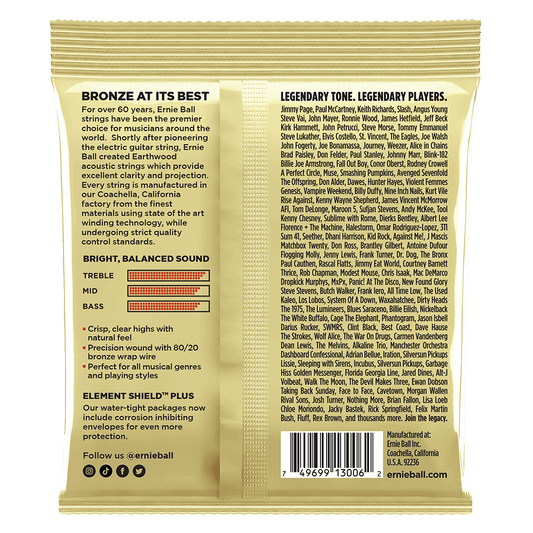 Ernie Ball P03006 Extra Light Earthwood 80/20 Bronze Acoustic Guitar Strings (10-50) Gauge - 3 Pack