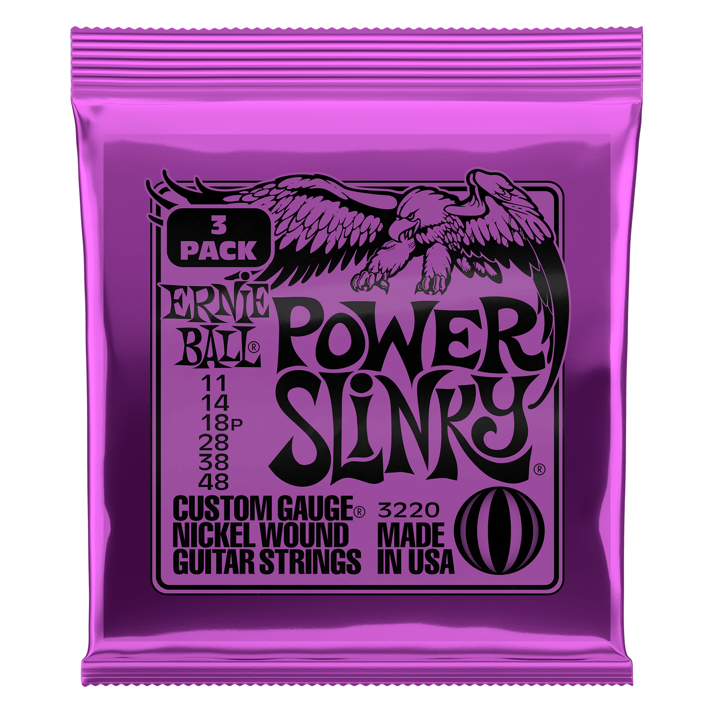 Ernie Ball P03220 Power Slinky Nickel Wound Electric Guitar Strings 11-48 Gauge - 3 Pack