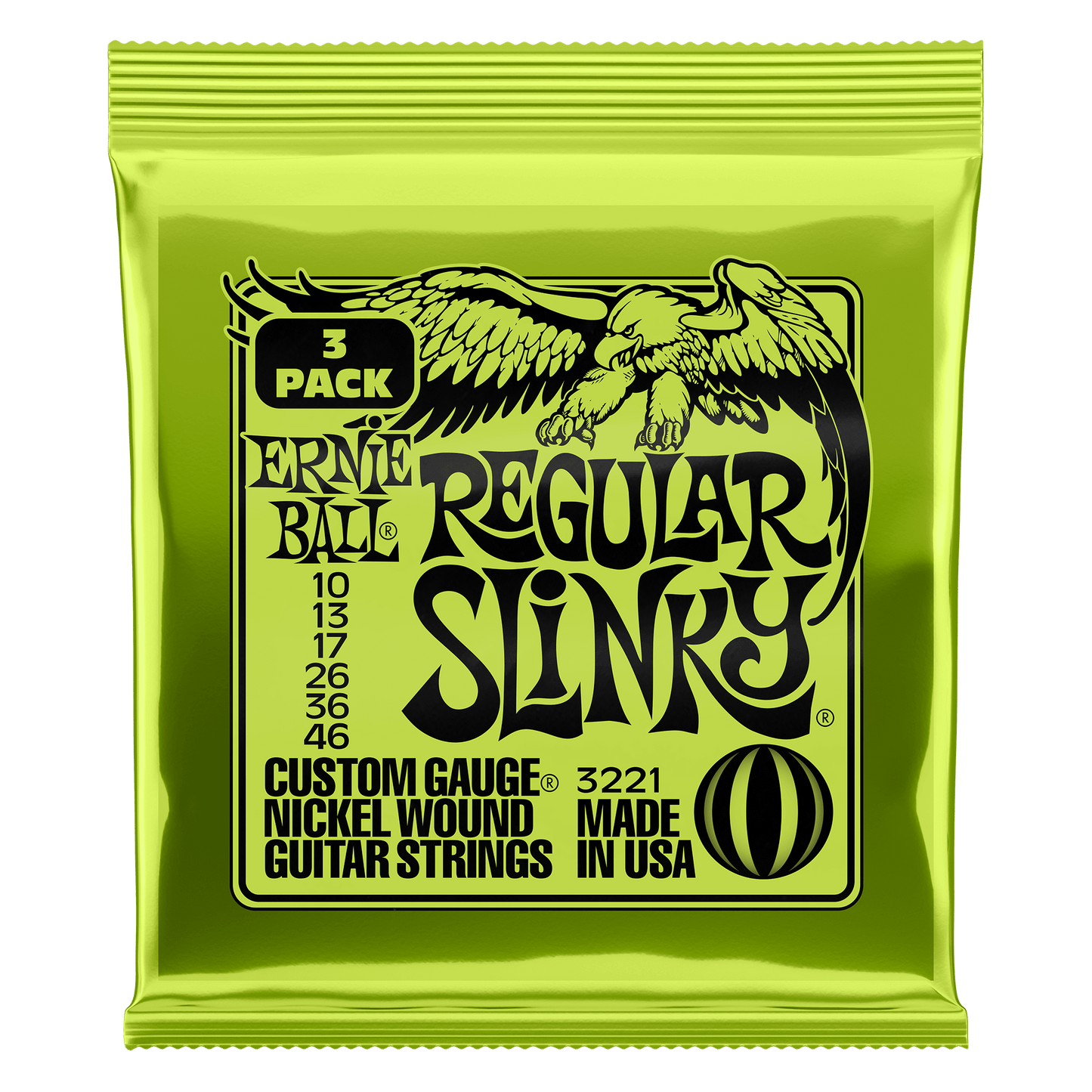 Ernie Ball P03221 Regular Slinky Nickel Wound Electric Guitar Strings (10-46) Gauge - 3 Pack