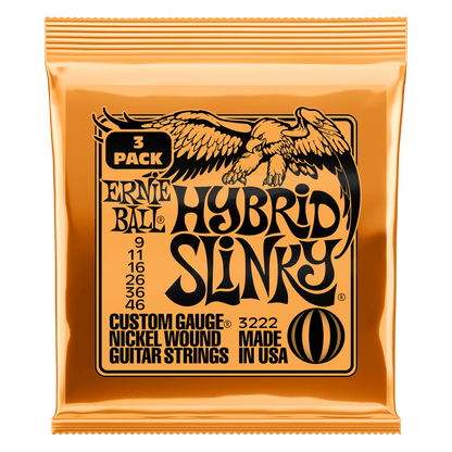 Ernie Ball P03222 Hybrid Slinky Nickel Wound Electric Guitar Strings (9-46) Gauge - 3 Pack