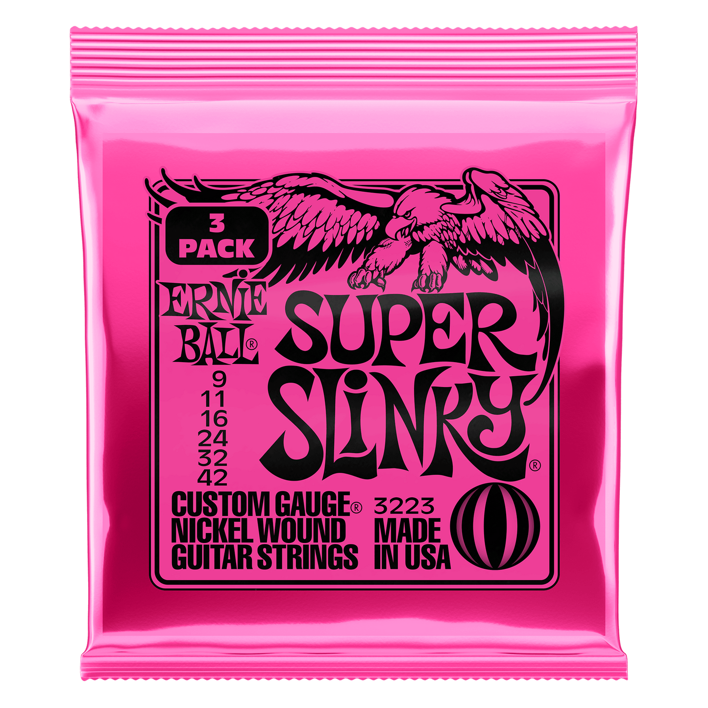 Ernie Ball P03223 Super Slinky Nickel Wound Electric Guitar Strings (9-42) Gauge - 3 Pack