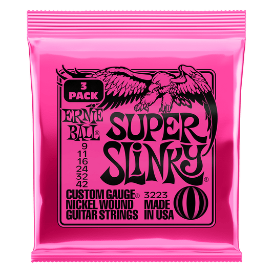 Ernie Ball P03223 Super Slinky Nickel Wound Electric Guitar Strings (9-42) Gauge - 3 Pack
