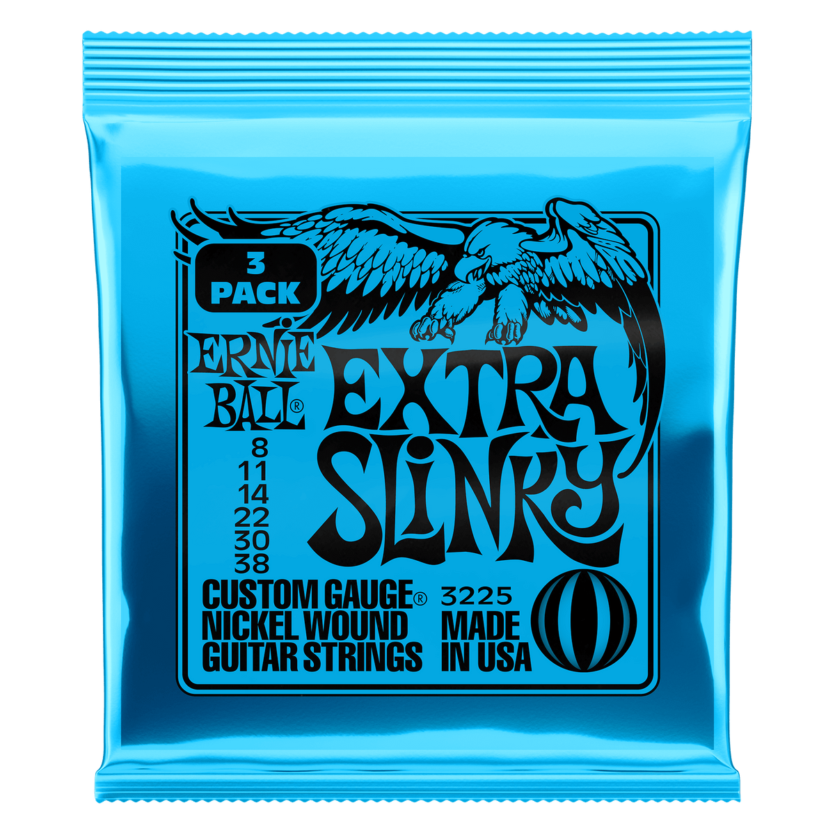 Ernie Ball P03225 Extra Slinky Nickel Wound Electric Guitar Strings 8-38 Gauge - 3 Pack