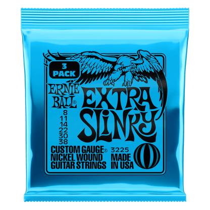 Ernie Ball P03225 Extra Slinky Nickel Wound Electric Guitar Strings 8-38 Gauge - 3 Pack