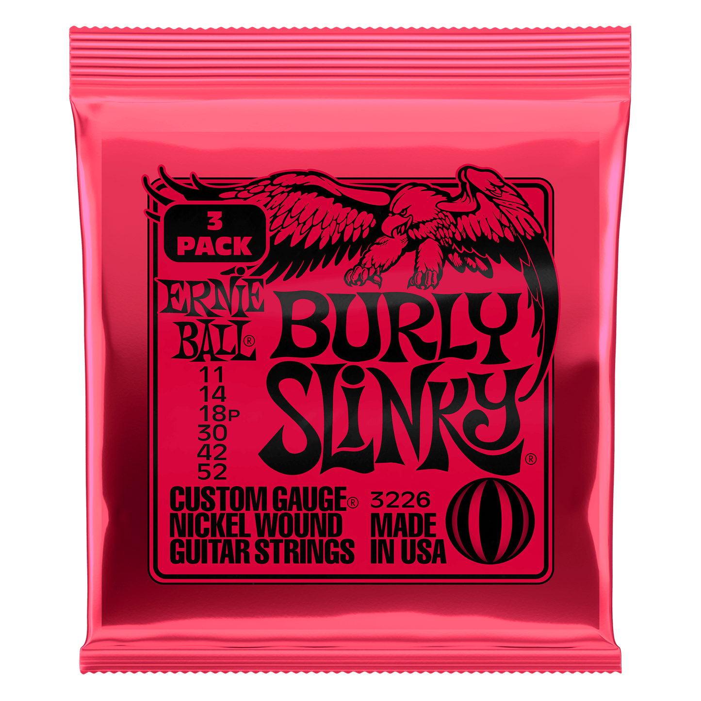 Ernie Ball P03226 Burly Slinky Nickel Wound Electric Guitar Strings 11-52 Gauge - 3 Pack