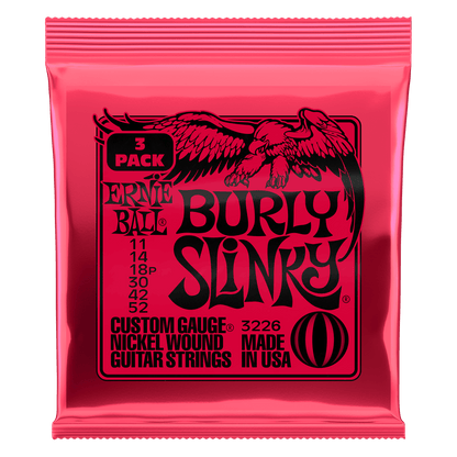 Ernie Ball P03226 Burly Slinky Nickel Wound Electric Guitar Strings 11-52 Gauge - 3 Pack