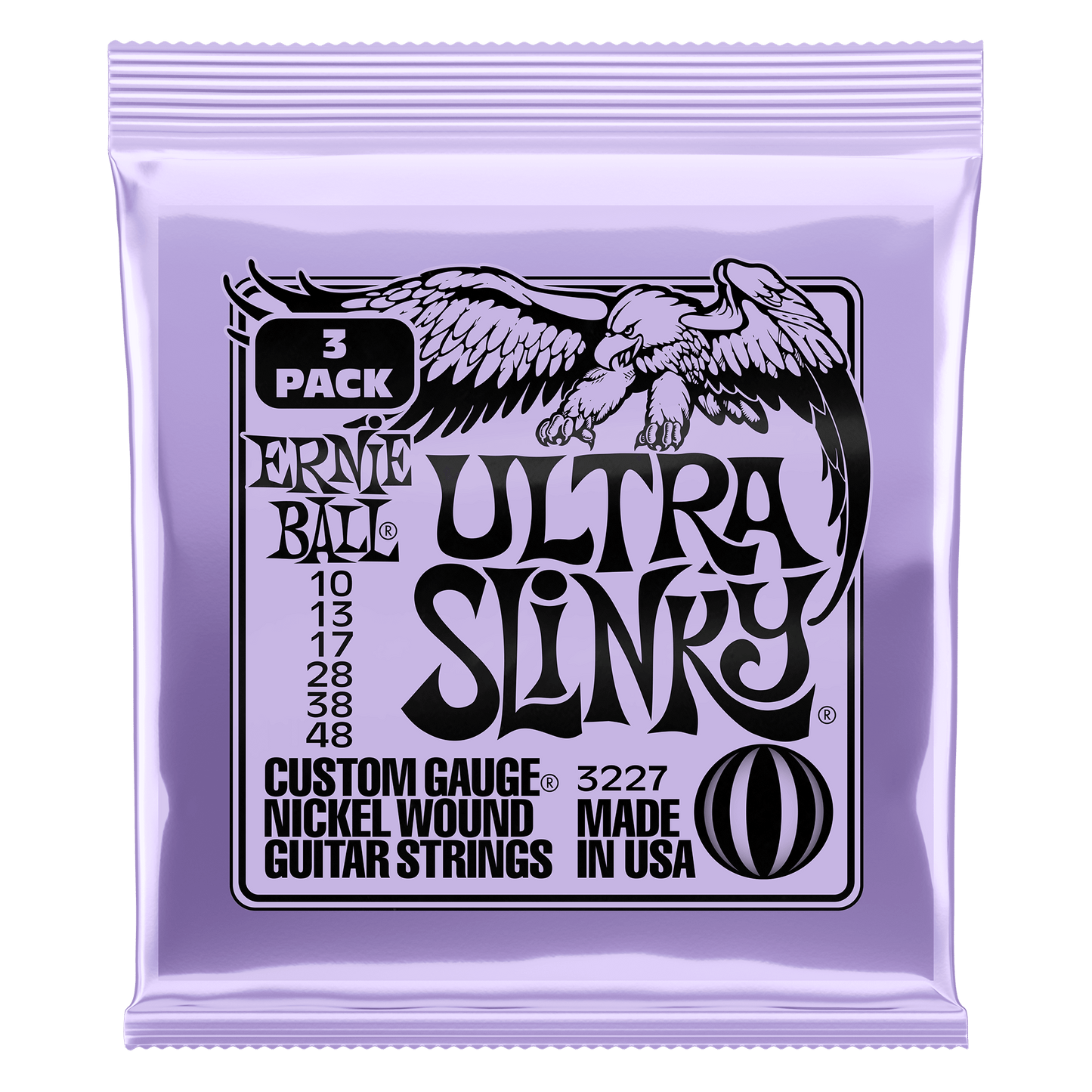 Erine Ball P03227 Ultra Slinky Nickel Wound Electric Guitar Strings 10-48 Gauge - 3 Pack