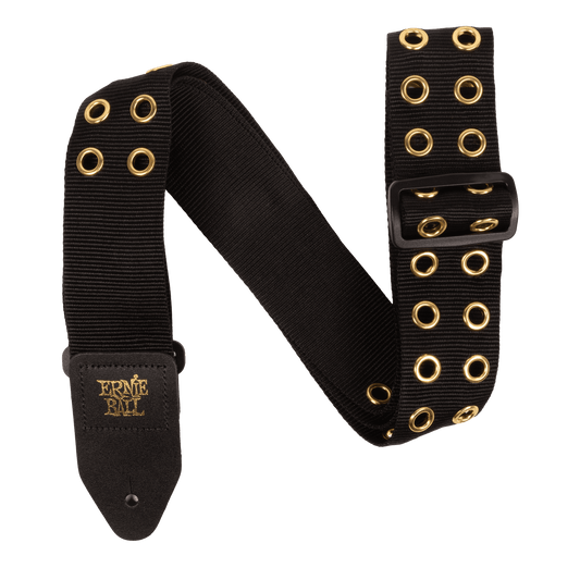 ERNIE BALL P05398 PREMIUM GUITAR STRAP/BASS STRAP - HOLE LOTTA METAL GOLD