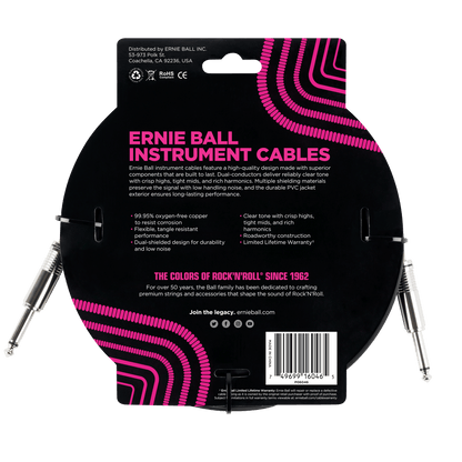 Ernie Ball P06046 Classic Instrument Cable Straight/Straight 20ft - Black